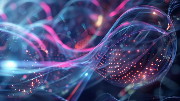 Swirling energy flows through abstract waves crafting a vibrant symphony of digital motion