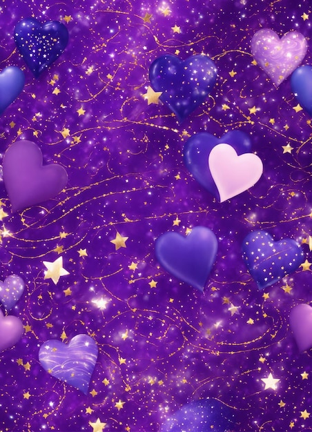 Swirling stars hearts shiny glitter pink and purple