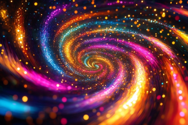 Photo a swirling vortex of colorful lights and glitter