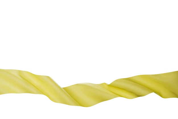 Swirling yellow fabric ribbon on white background 3d render