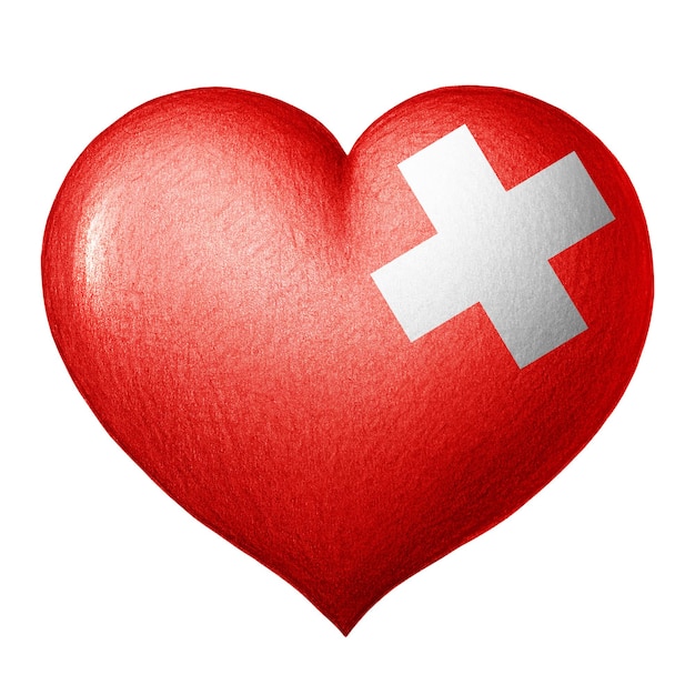 Swiss flag heart isolated on white background Pencil drawing