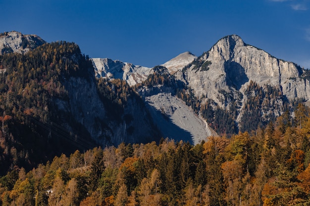 Switzerland, alpine mountains, sunny, summer landscape, blue sky