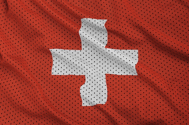 Switzerland flag printed on a polyester nylon sportswear mesh fabric