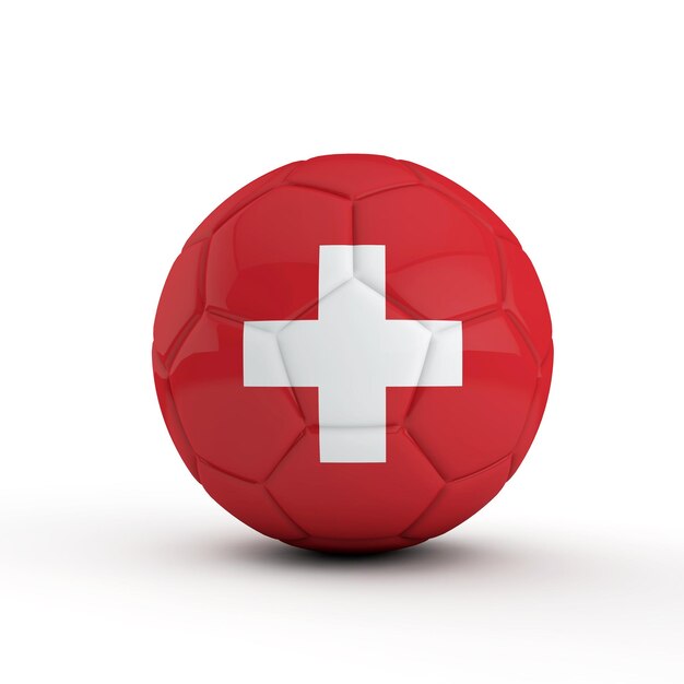 Switzerland flag soccer football against a plain white background 3D Rendering