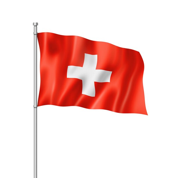 Switzerland flag, three dimensional render, isolated on white