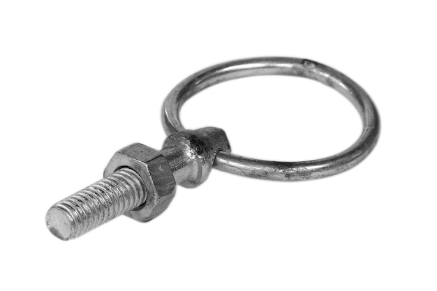 Swivel ring or ring bolt over white background