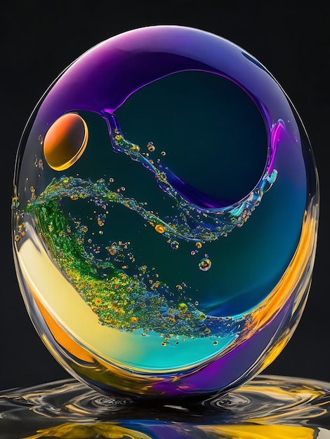 Swoosh of colors Liquid colors swoosh in a transparent orb spinning like a tsunami wave generati