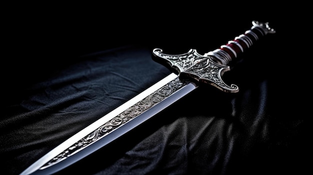 a sword on a black surface