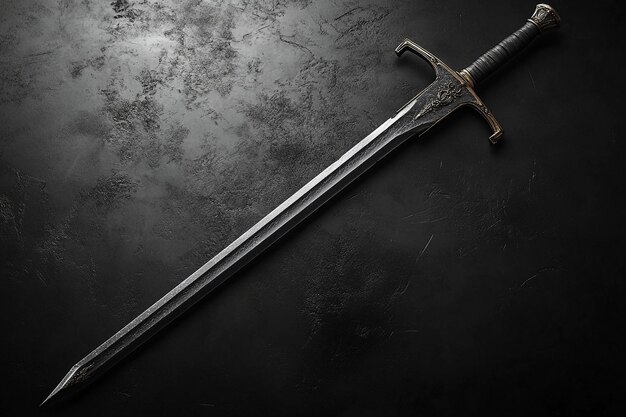 a sword on a black table with a dark background