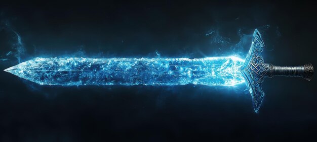 Photo a sword forged from blue crystal its blade glowing with a faint light