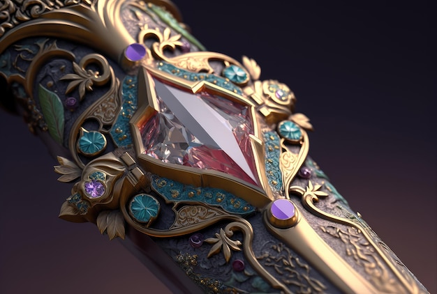 Sword hilt with gems closeup Generative AI