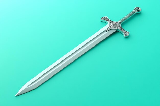 Photo a sword is laying on a green surface with a green background