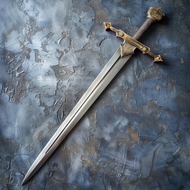 Photo a sword is shown on a blue background