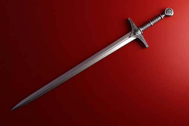 a sword is shown on a red background