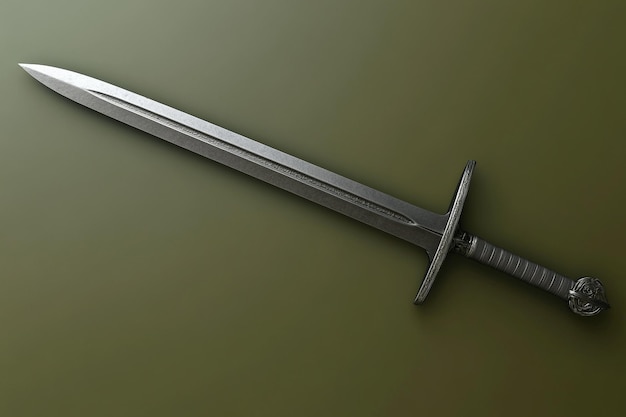 Photo a sword laying on a table with a green background