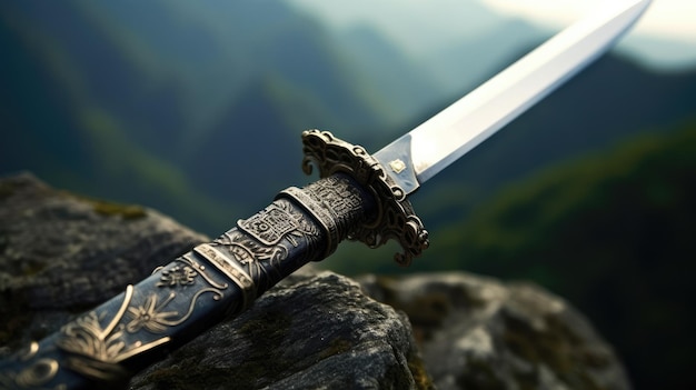 a sword on a rock