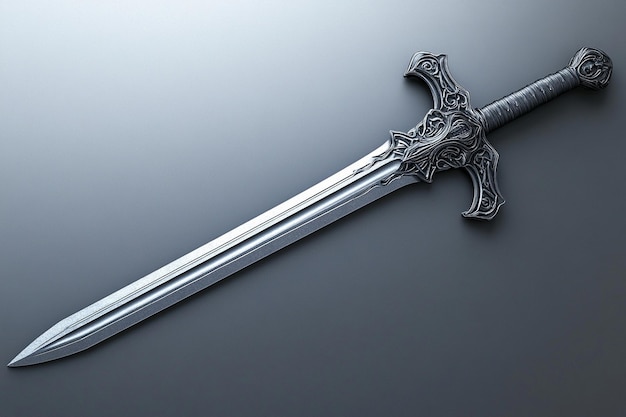 a sword with a black handle and a silver handle