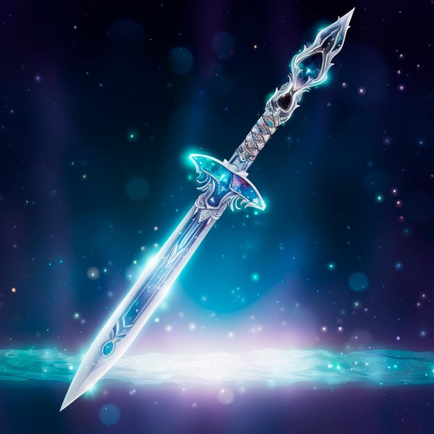 Photo a sword with a blue background and a blue background with stars