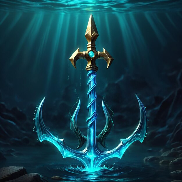 Photo a sword with a blue background and a blue light under it