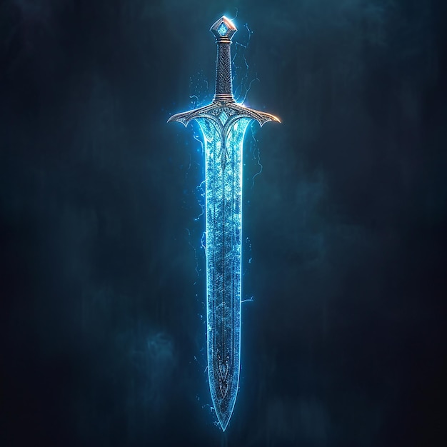 Photo a sword with a blue background and a blue light on it