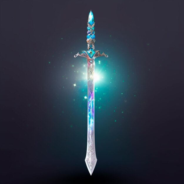 Photo a sword with a blue background and a star on the bottom