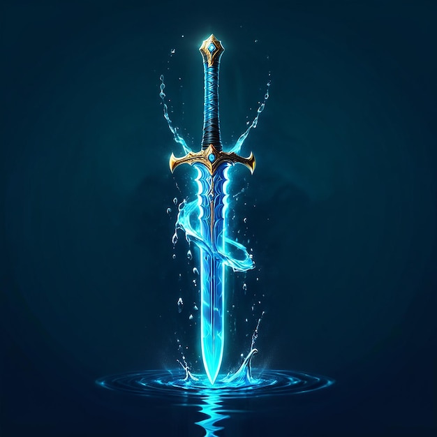 a sword with a blue background and the word sword on it