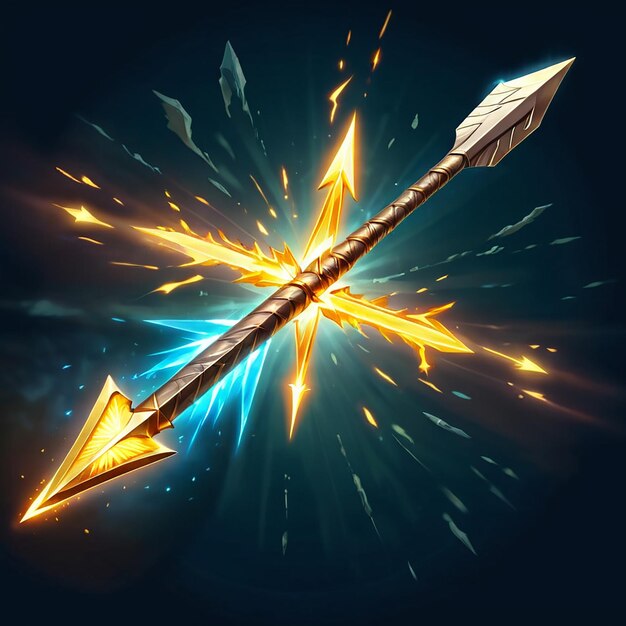 Photo a sword with a blue background and a yellow arrow pointing to the right