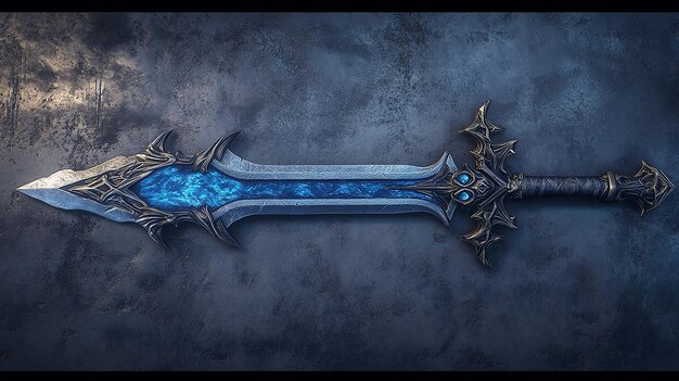 Photo a sword with a blue flame on it and a blue background