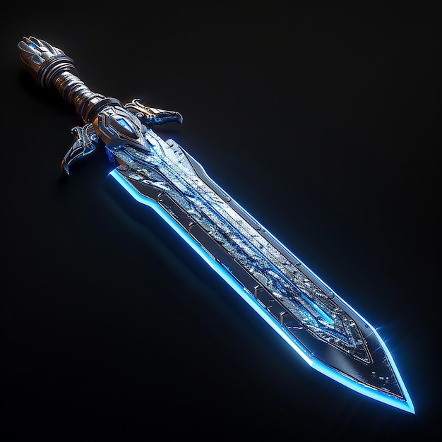 a sword with a blue light on it