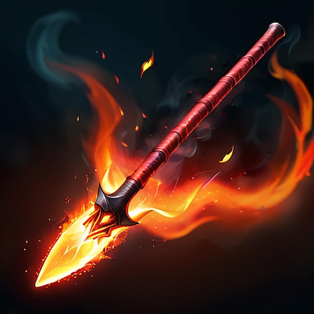 a sword with a flame and flames and a fire