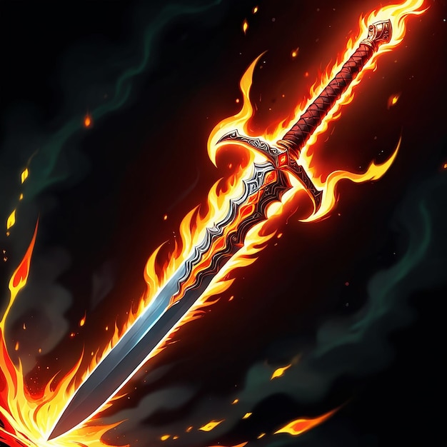 Photo a sword with a flame and flames on it