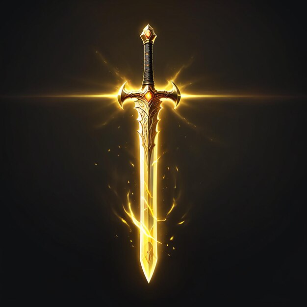 Photo a sword with a gold flame on it