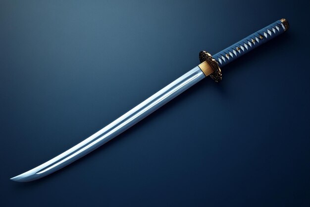 a sword with a gold handle on a blue background