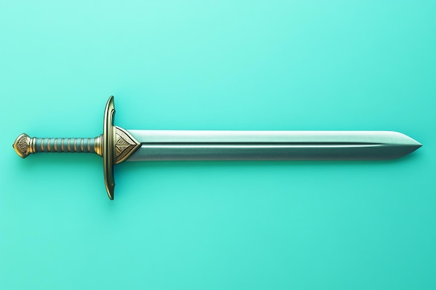 Photo a sword with a gold handle on a green background