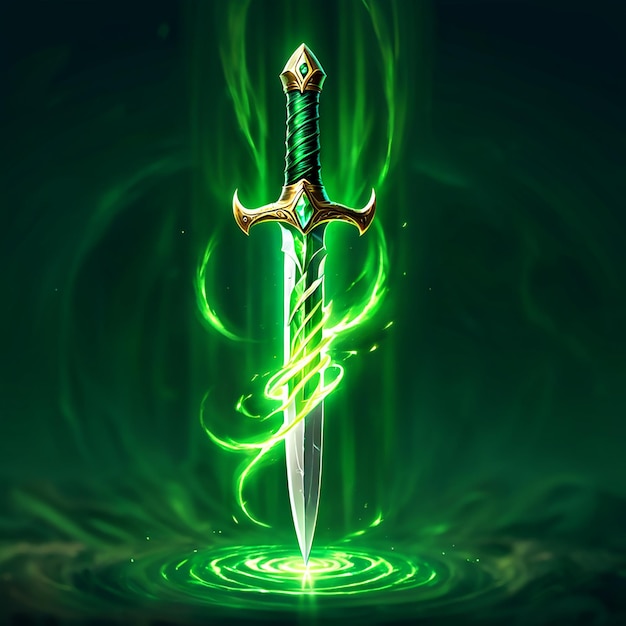 Photo a sword with a green background and a green glow