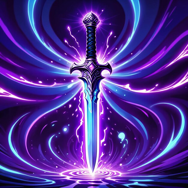 a sword with a purple background and a purple background with the word sword on it