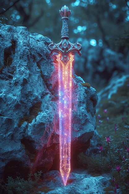 a sword with a purple background and a purple light in the middle of it