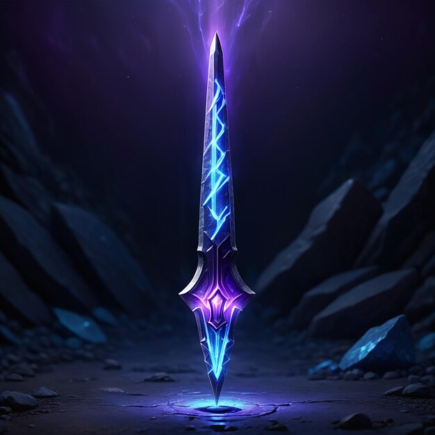 Photo a sword with a purple background and a purple light shining on it