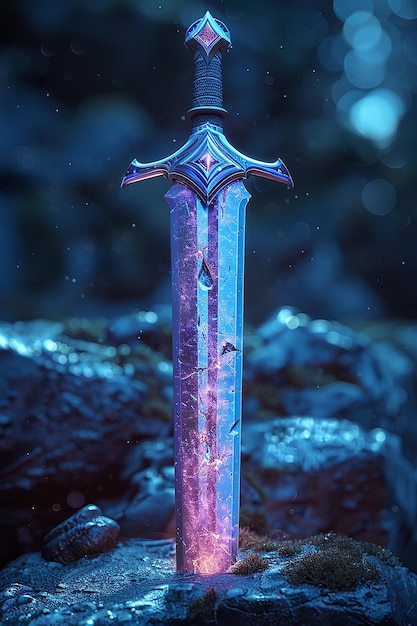 a sword with a purple and blue color on it