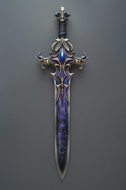 Photo a sword with a purple and blue design suitable for fantasy or medieval themed projects