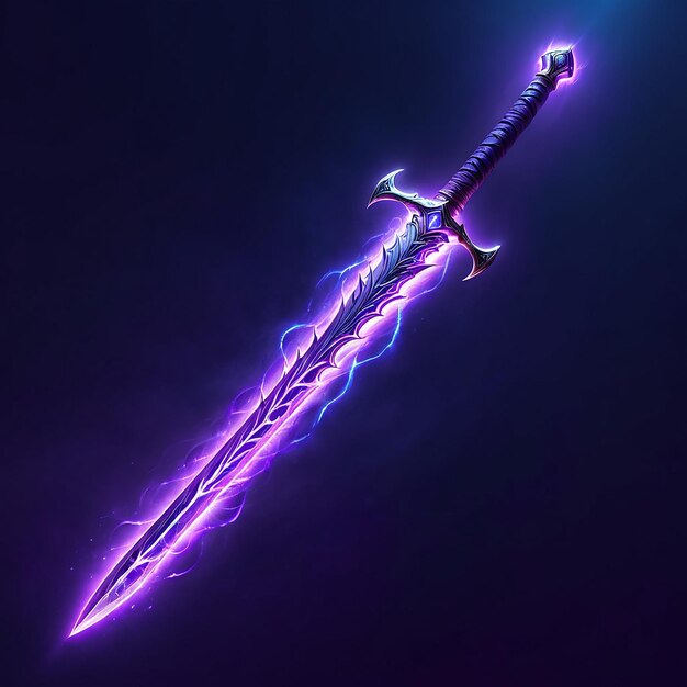 Photo a sword with a purple light on it is lit up