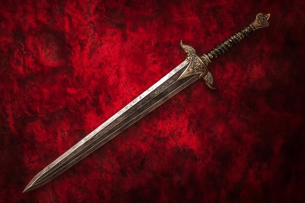 Photo a sword with a red background and a gold handle