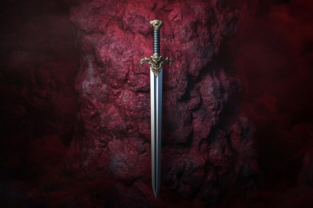 Photo a sword with a red background and a red background