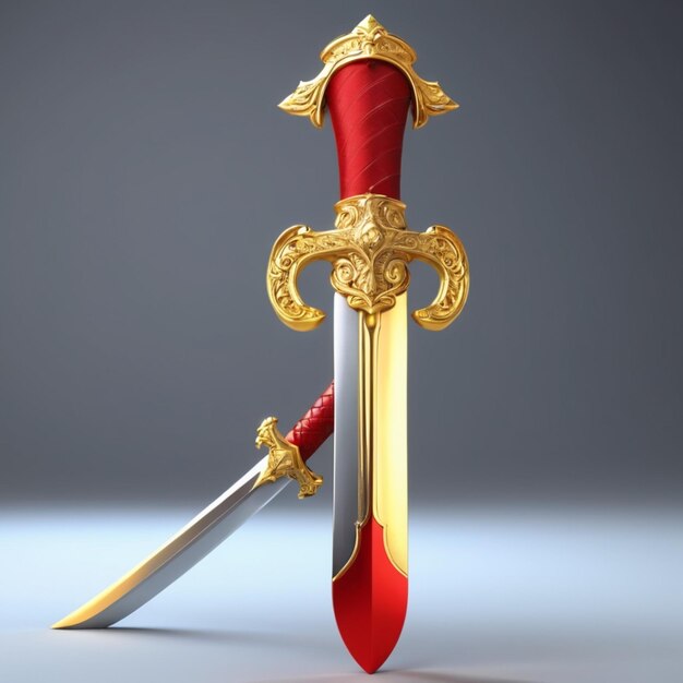 Photo a sword with a red handle and gold crown