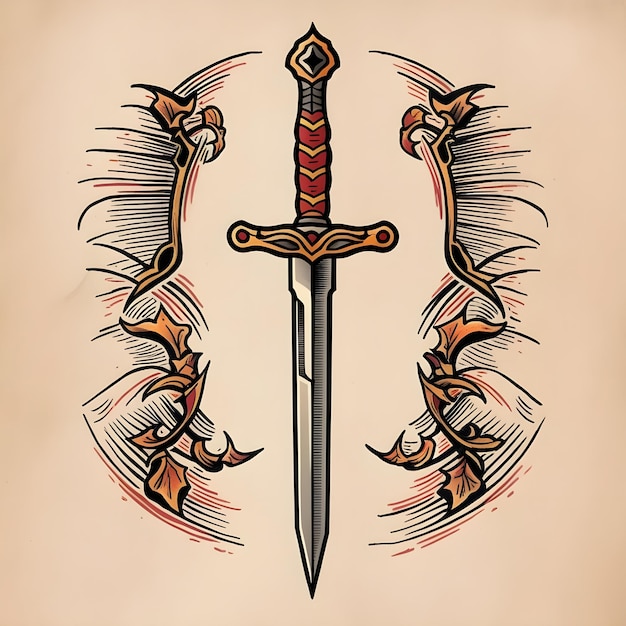 Photo a sword with a red and orange design with the word god on it