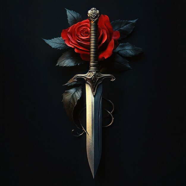 Photo a sword with a rose on it and a rose on the front