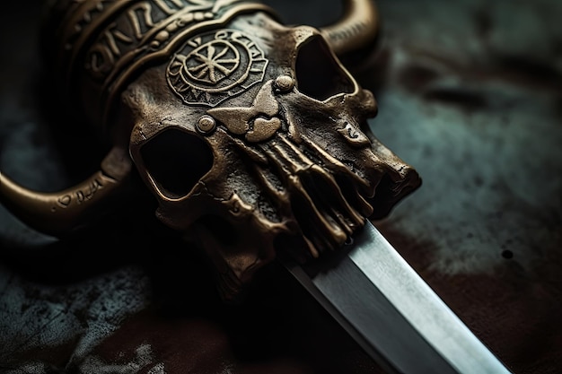 A sword with a skull on it that says'pirates of the caribbean '