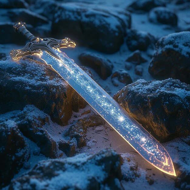 Photo a sword with a star on it is lit up by the sun