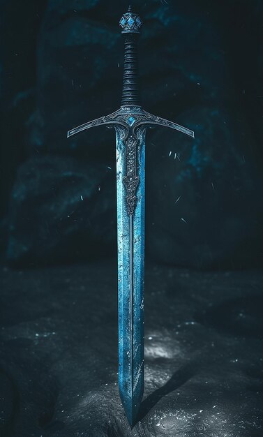 Photo a sword with a sword in the middle of it