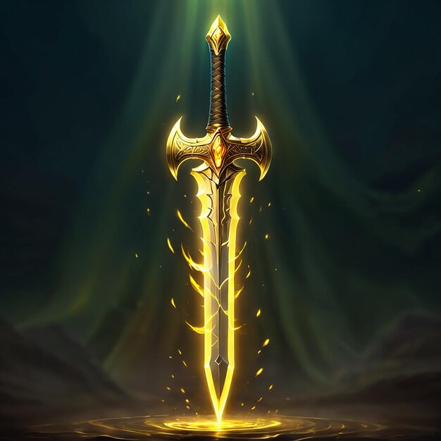 Photo a sword with a yellow and green background and a green background